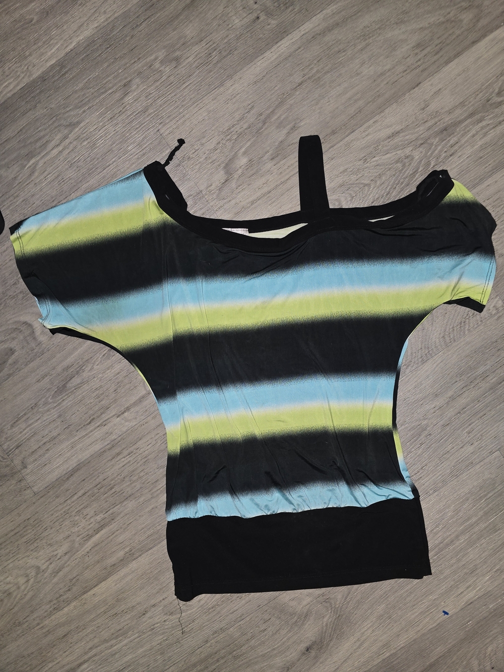 Siren Lily Striped Off-Shoulder Top in Black, Blue & Yellow-Green